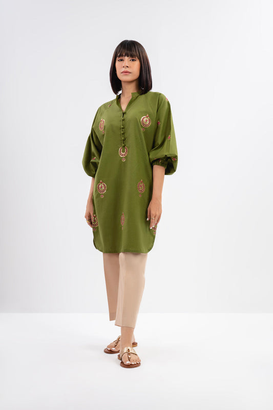 Dyed Embroidered Dobby Kurti