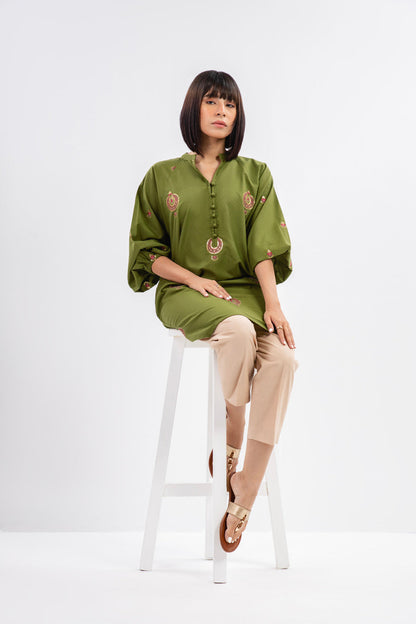 Dyed Embroidered Dobby Kurti