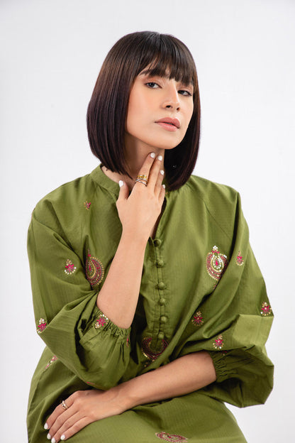 Dyed Embroidered Dobby Kurti