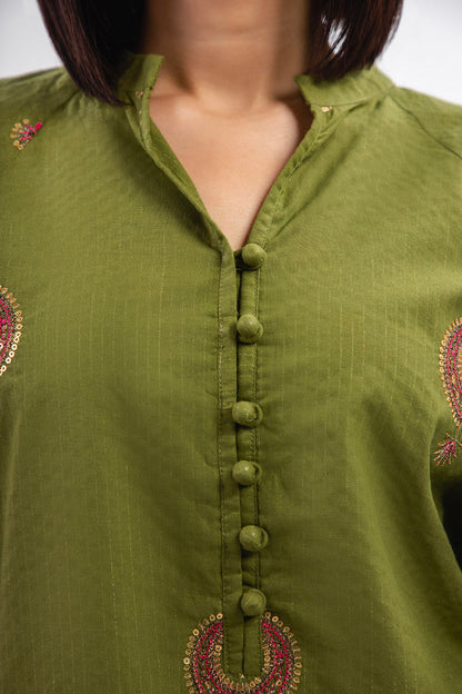 Dyed Embroidered Dobby Kurti