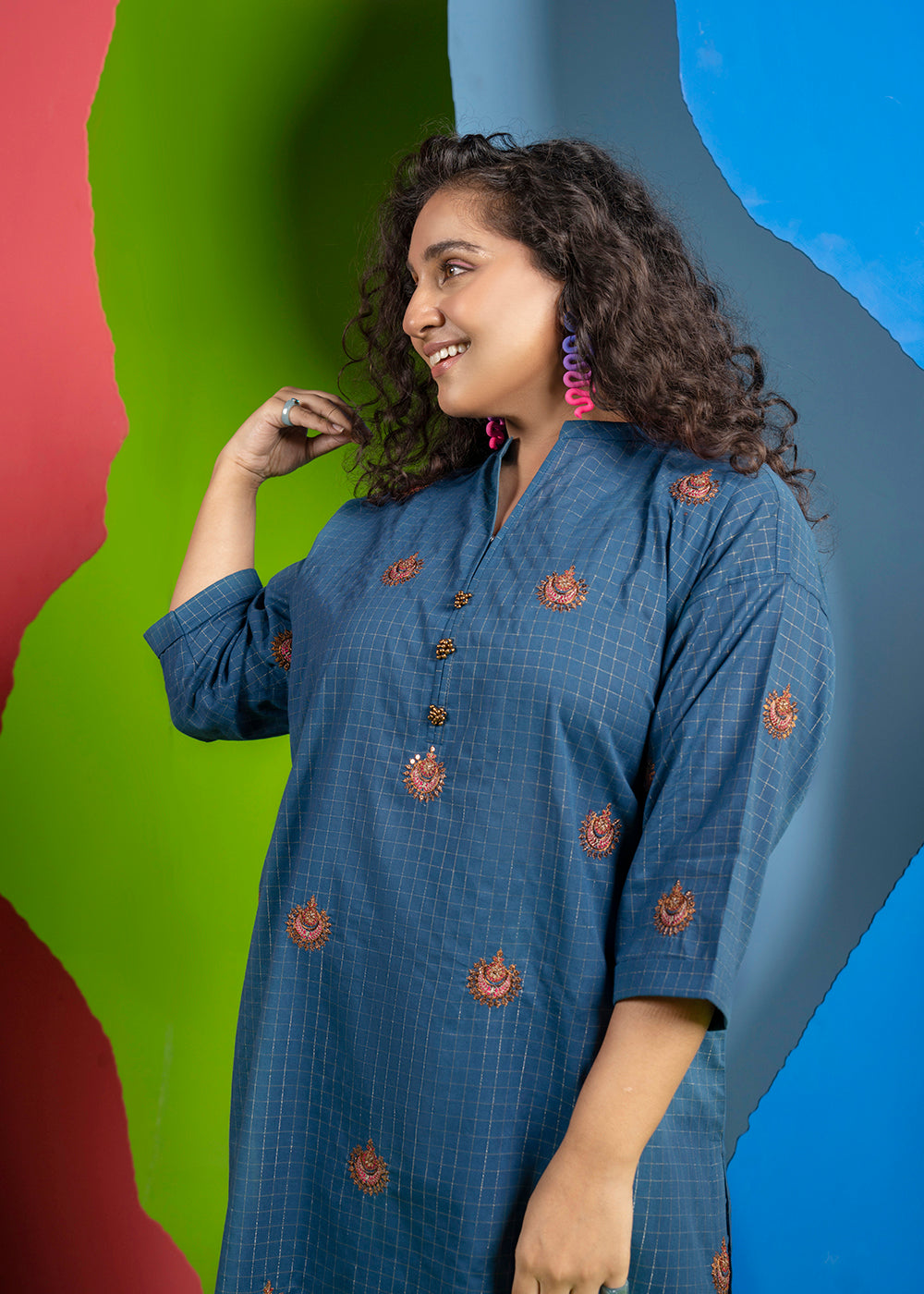 Dyed Embroidered Dobby Kurti