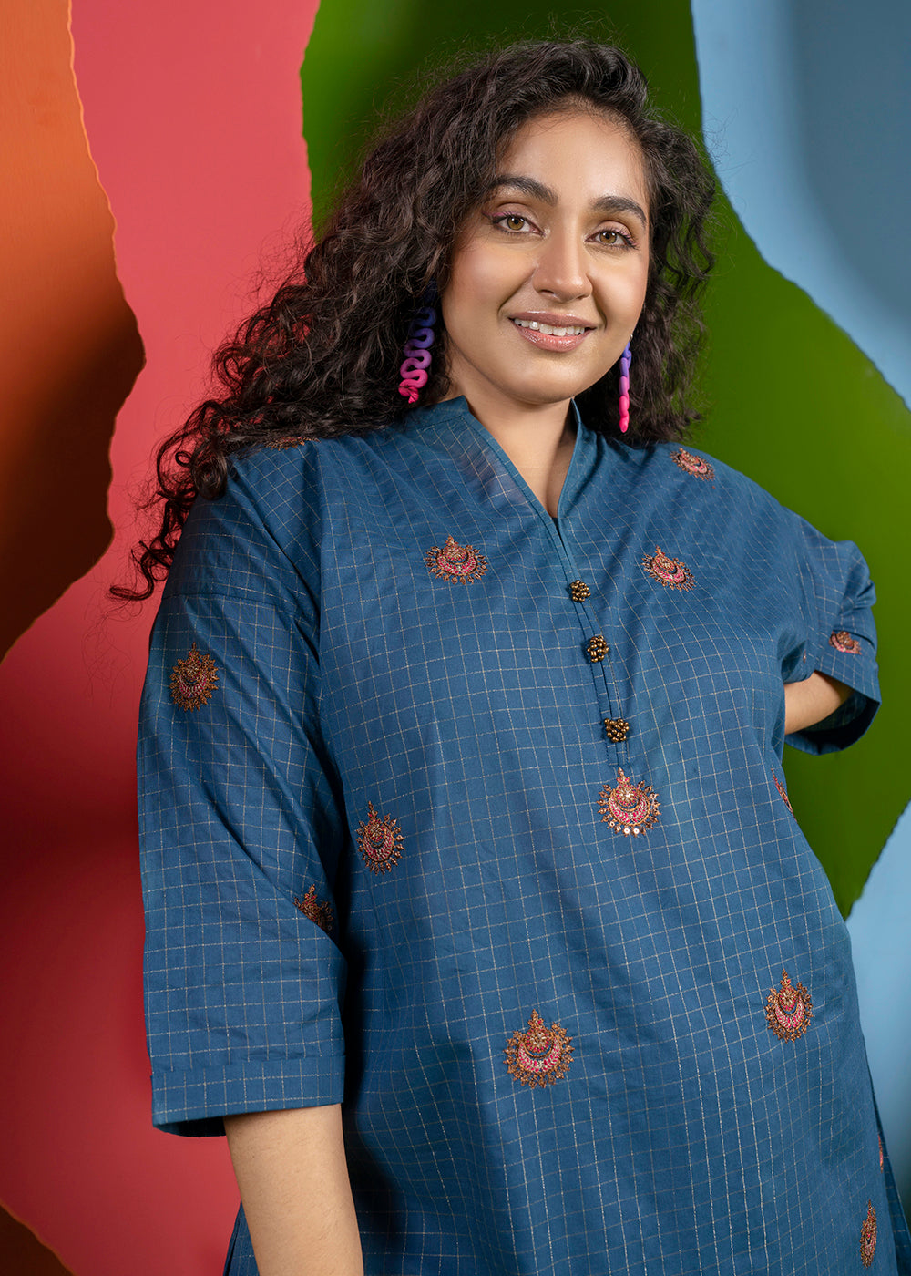 Dyed Embroidered Dobby Kurti