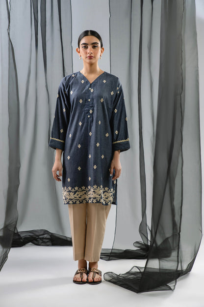 Dyed Embroidered Denim Kurti