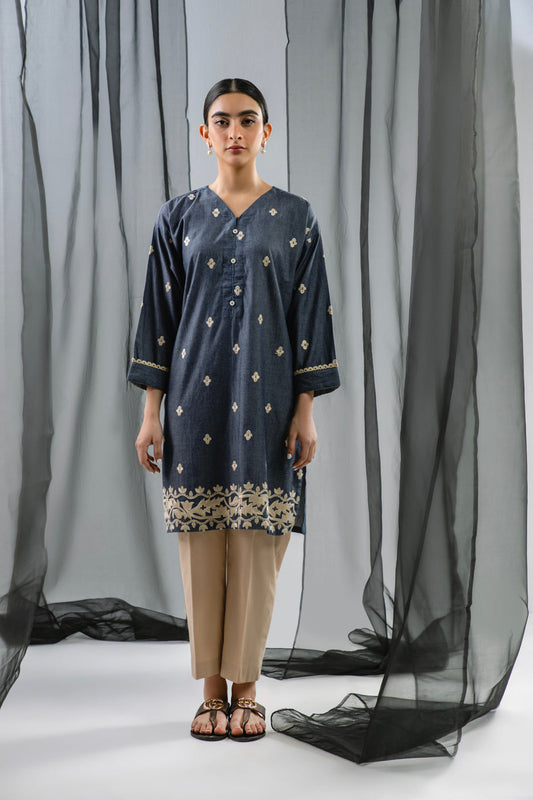 Dyed Embroidered Denim Kurti
