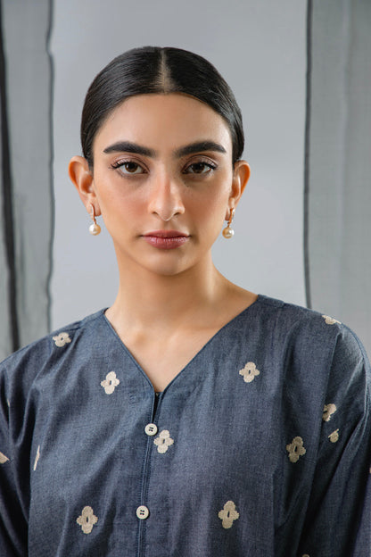 Dyed Embroidered Denim Kurti