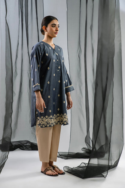 Dyed Embroidered Denim Kurti