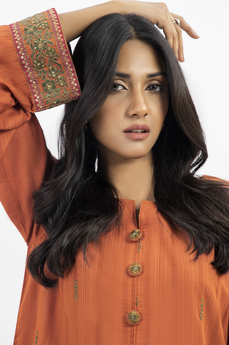 Dyed Embroidered Dobby Kurti