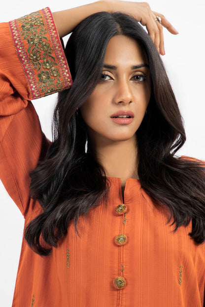 Dyed Embroidered Dobby Kurti