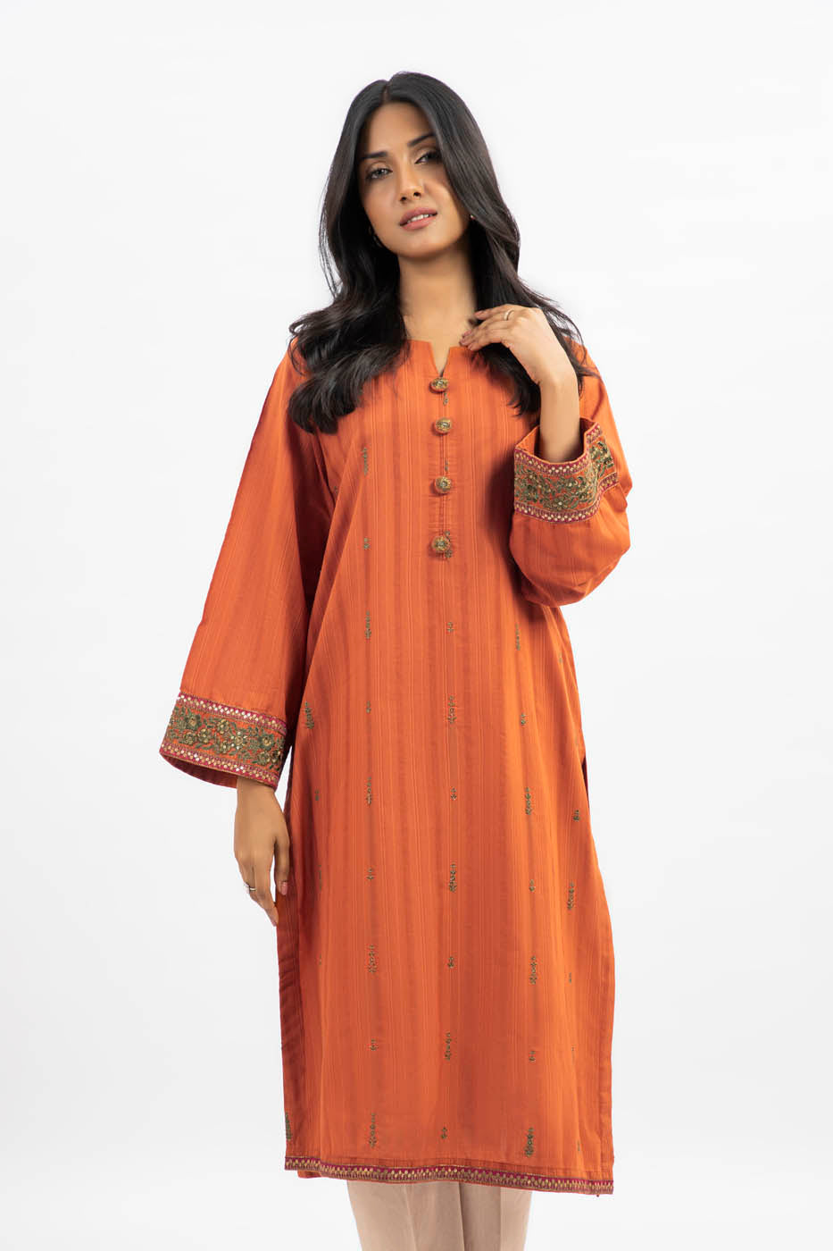 Dyed Embroidered Dobby Kurti