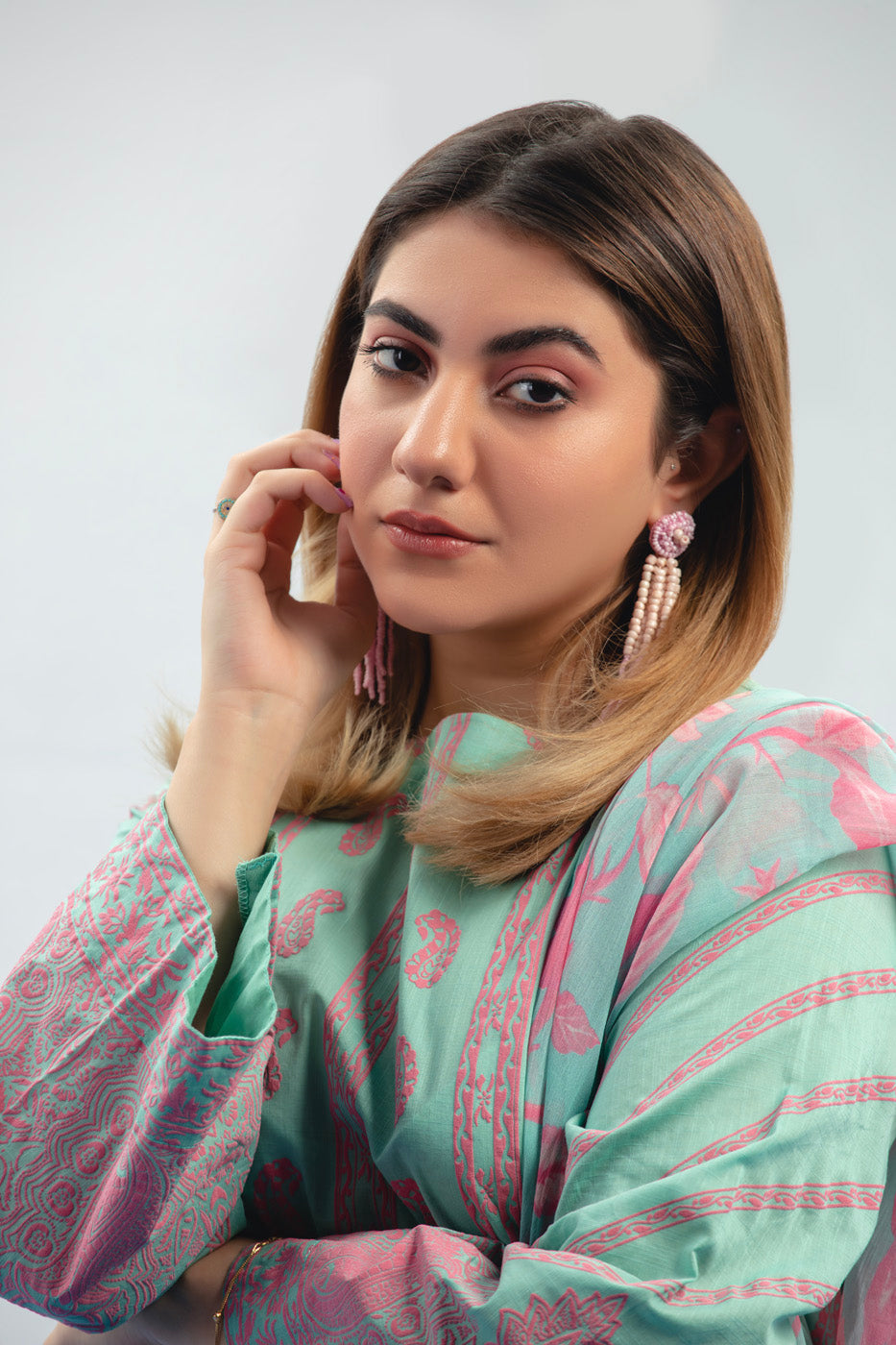 2 Pc Printed Slub Lawn Outfit