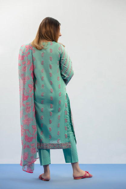 2 Pc Printed Slub Lawn Outfit