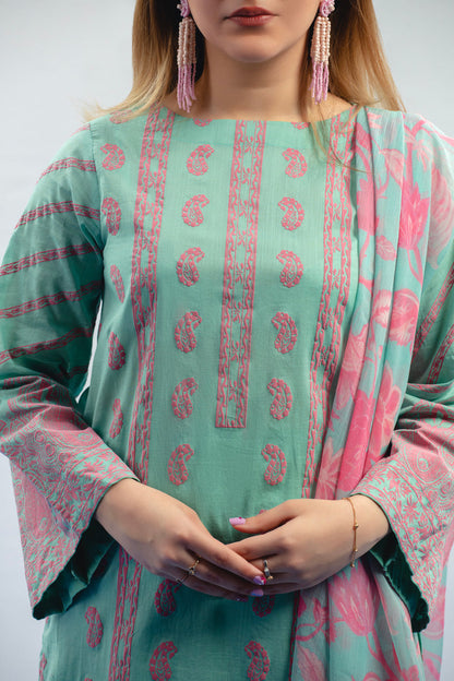 2 Pc Printed Slub Lawn Outfit