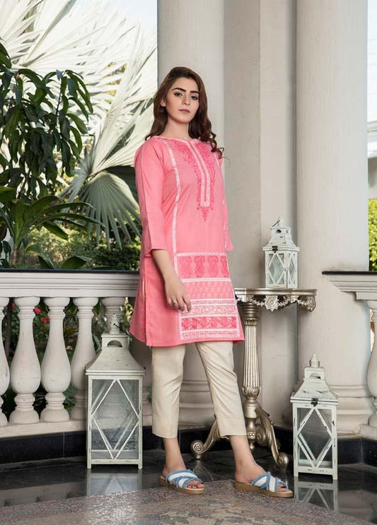 Adan's Libas - Coral Bead - Embroidered Lawn Kurti