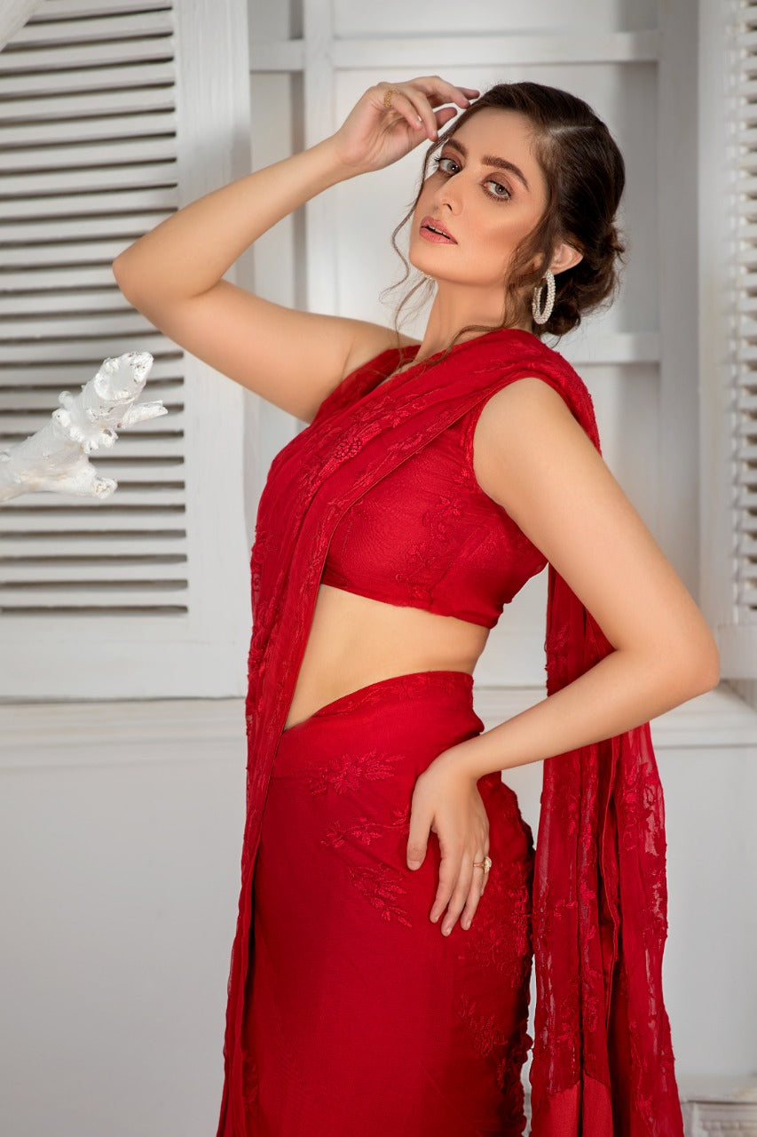 COARSE RED SAREE