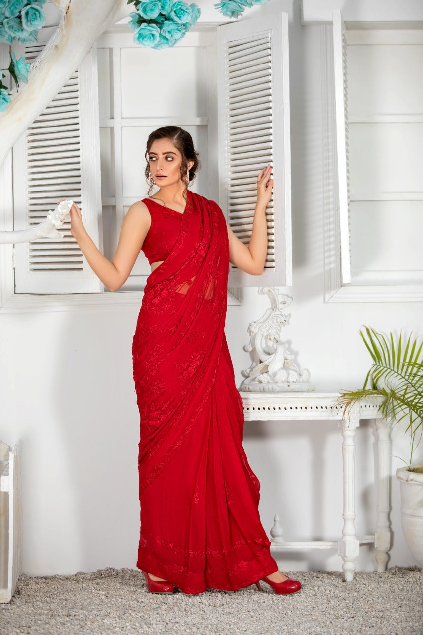 COARSE RED SAREE