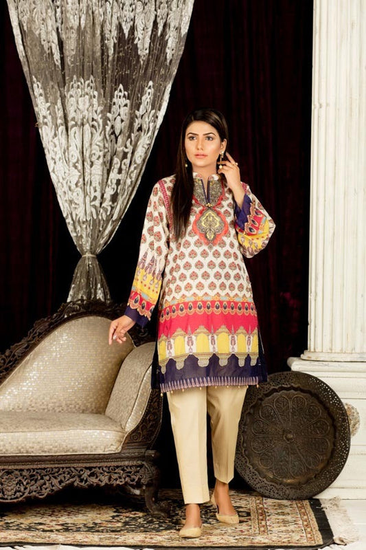 Adan's Libas - Dahlia - Digital Embroidered Stitched Lawn Kurti