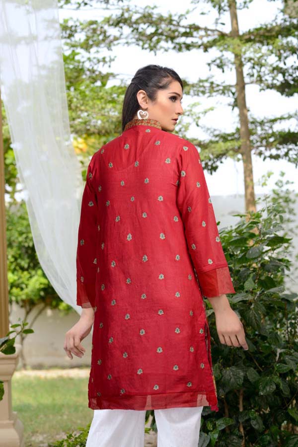 Adan's Libas - Carnation - Stitched Embroidered Swiss Shirt