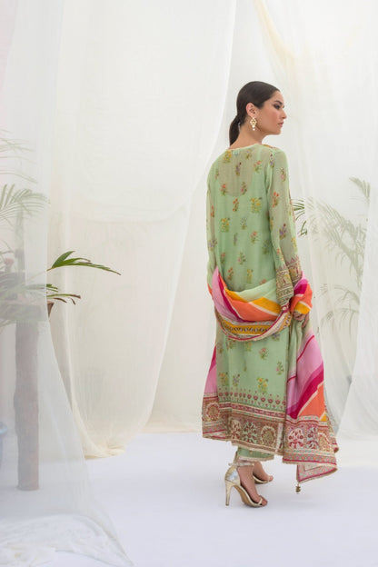 Printed Cotton Net Hand Work Kurta And Izaar with Dupatta