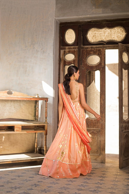 Coral Khadi Silk Peshwas