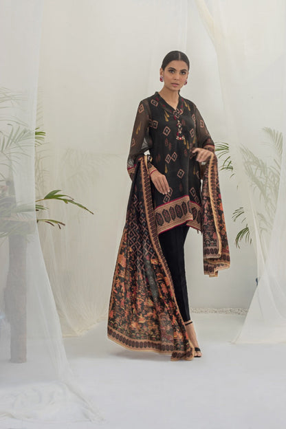 Digitally Printed Cotton Net Kurta with Dupatta