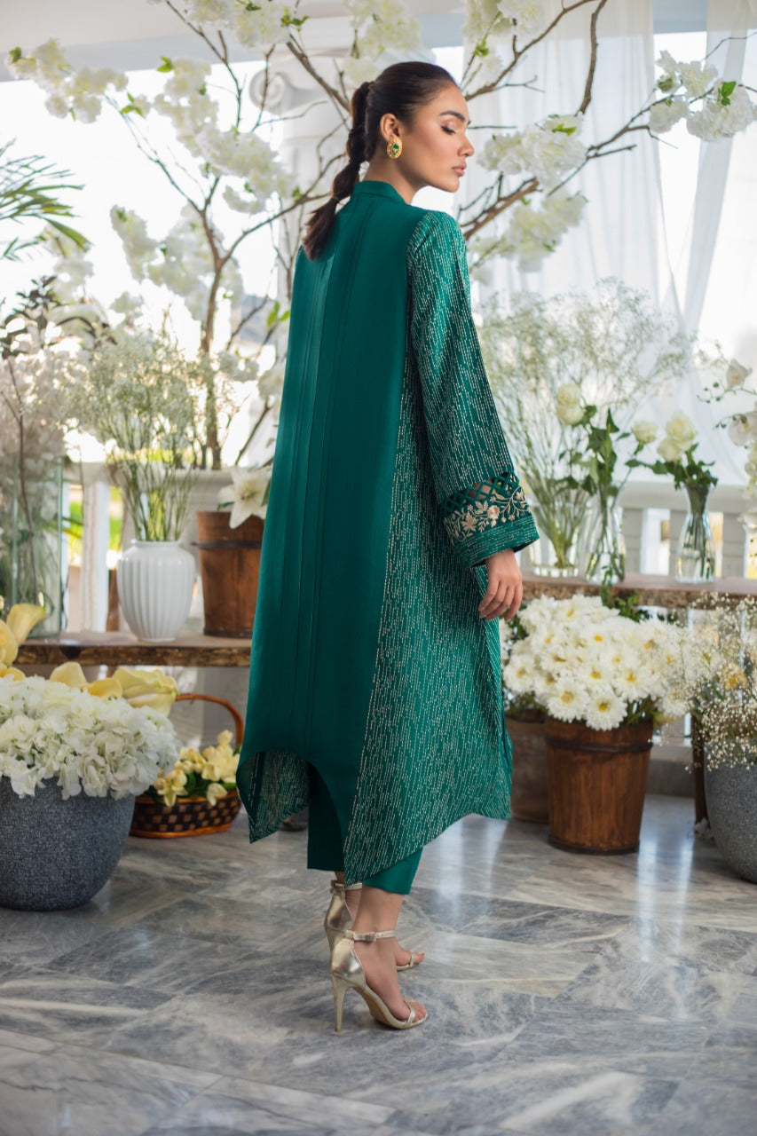 A-symmetrical Embroidered Raw Silk Kurta