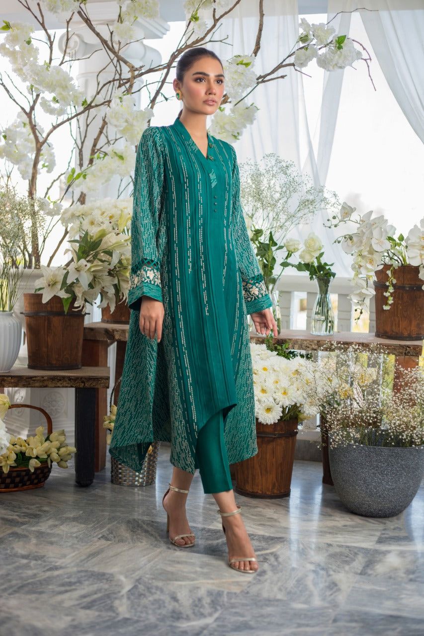 A-symmetrical Embroidered Raw Silk Kurta