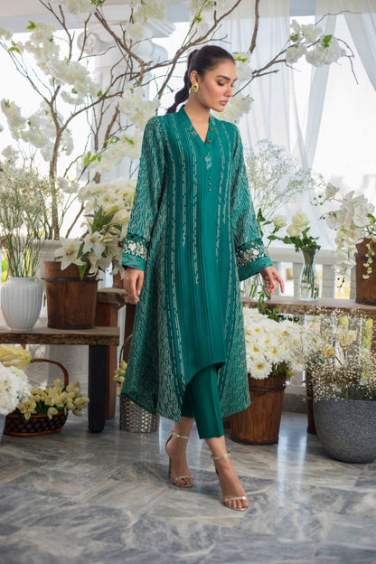 A-symmetrical Embroidered Raw Silk Kurta