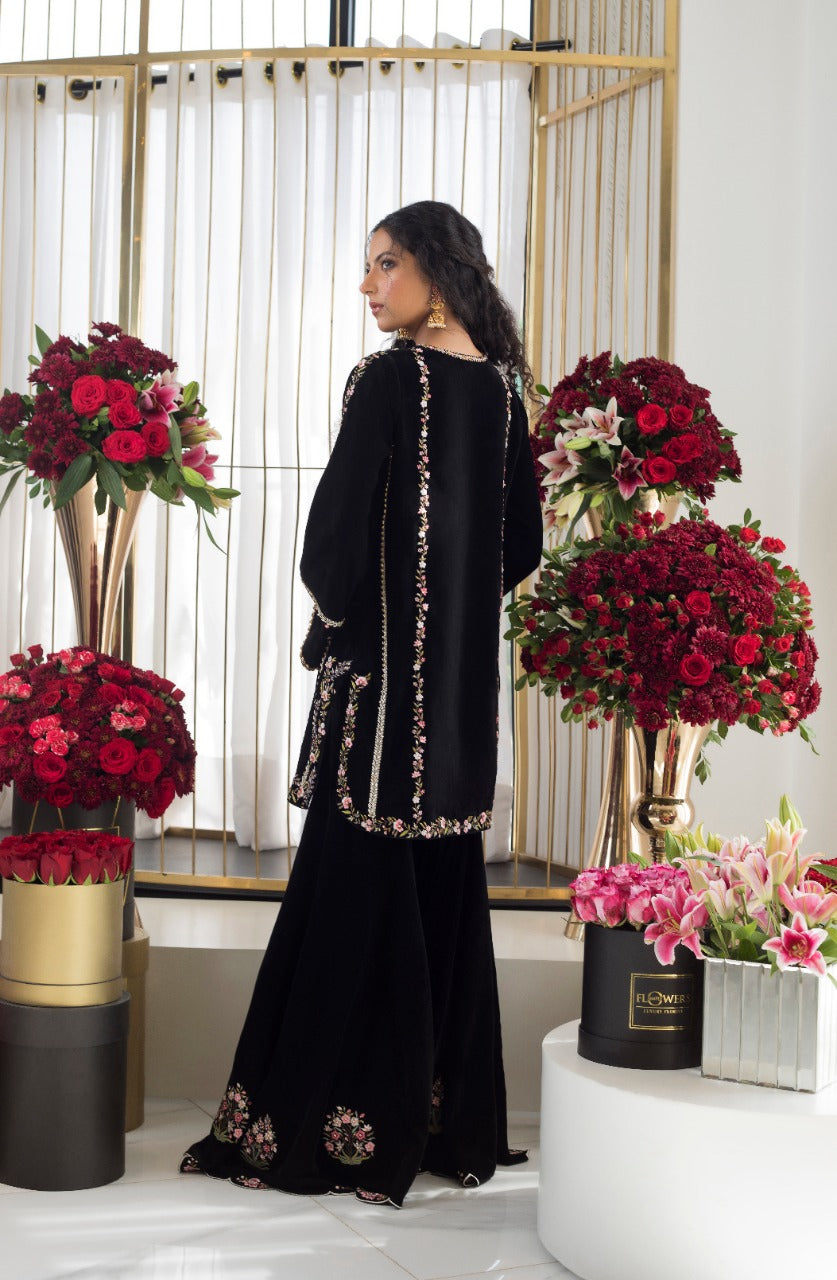 Black Velvet Kurta with Velvet Gharara