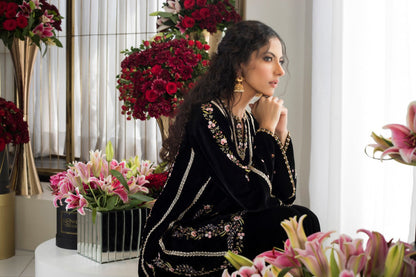 Black Velvet Kurta with Velvet Gharara