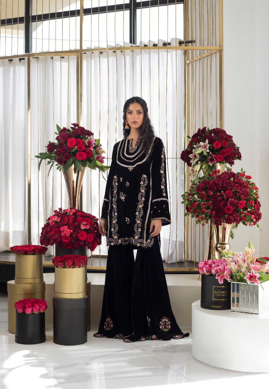 Black Velvet Kurta with Velvet Gharara