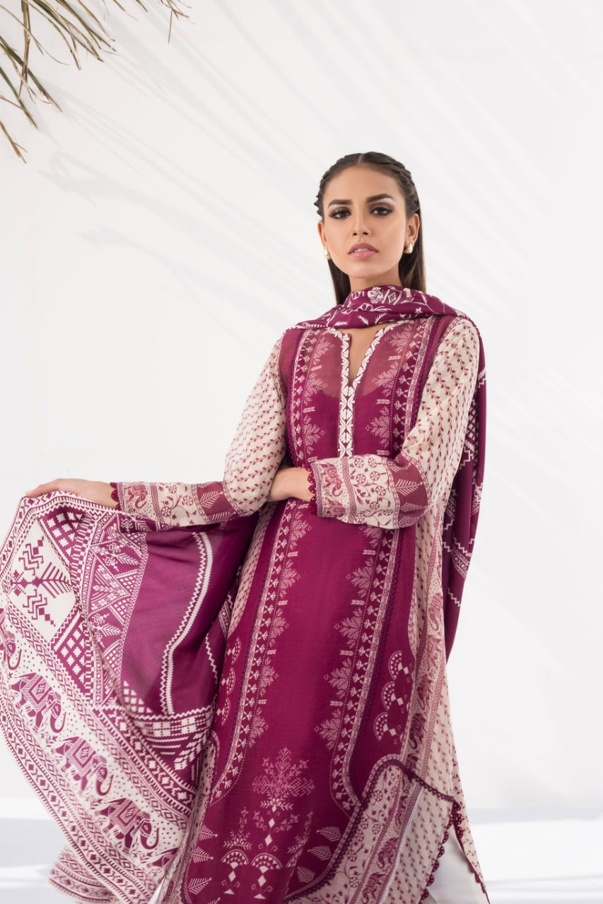 Boysenberry Cotton Net Shirt And Raw Silk Crop Trouser with Dupatta