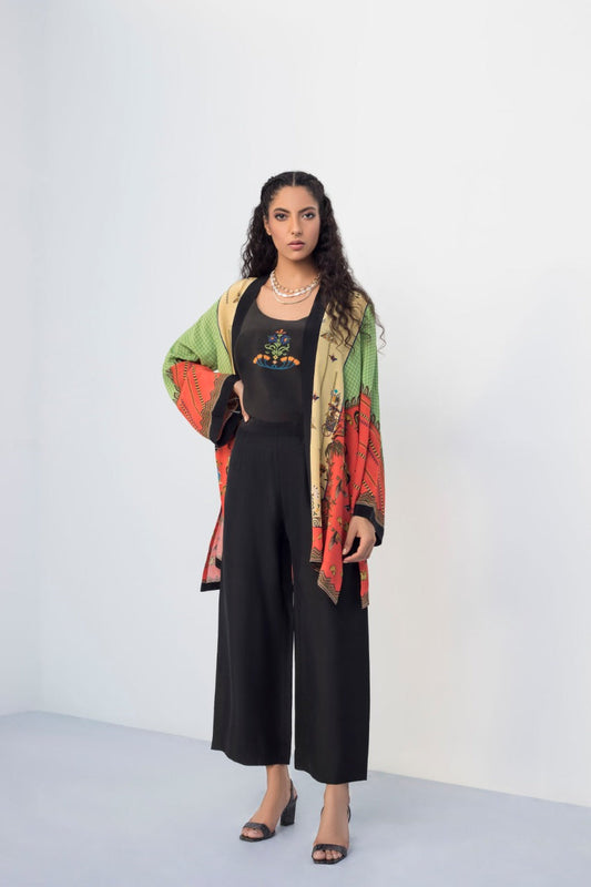 Digitally Printed Crepe Jacket With Izaar