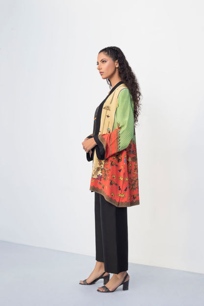 Digitally Printed Crepe Jacket With Izaar