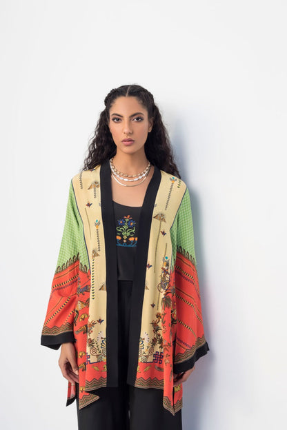 Digitally Printed Crepe Jacket With Izaar