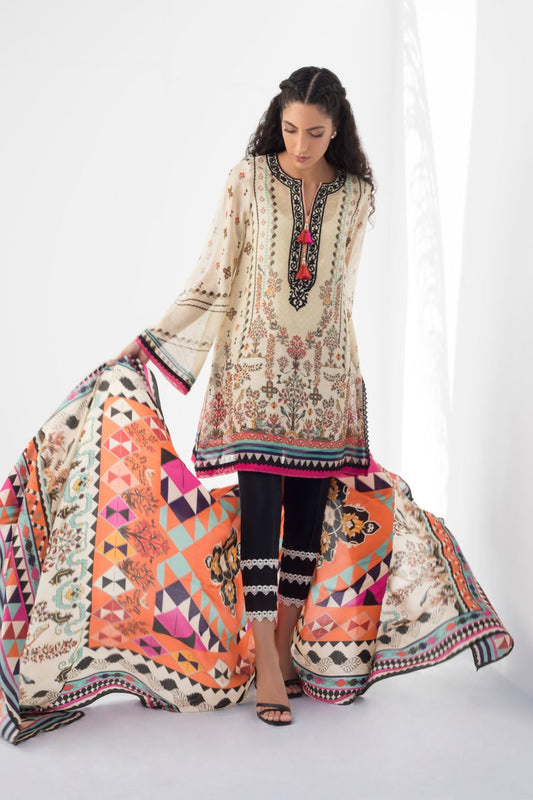 Embroidered Cotton Net Printed Kurta And Trouser with Dupatta