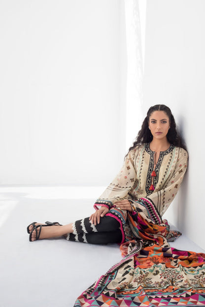 Embroidered Cotton Net Printed Kurta And Trouser with Dupatta