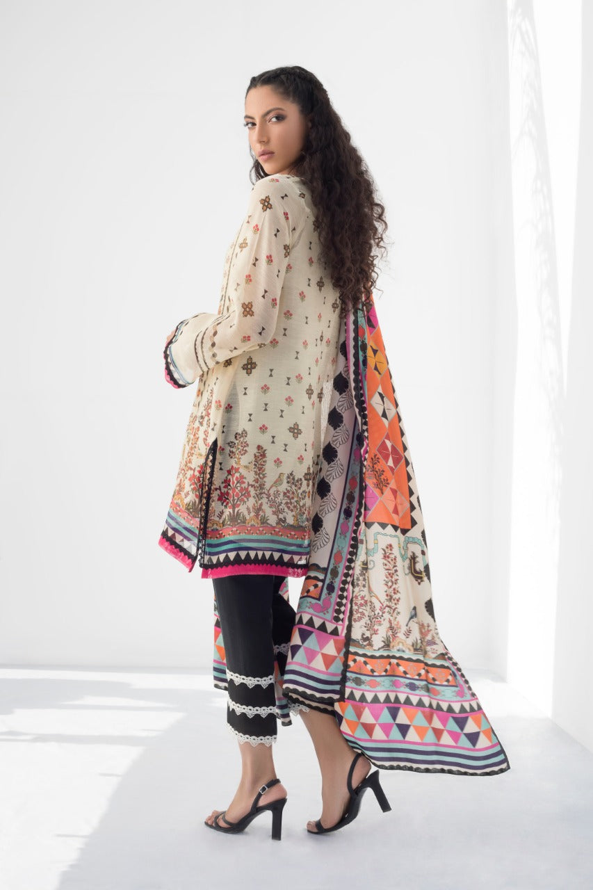 Embroidered Cotton Net Printed Kurta And Trouser with Dupatta