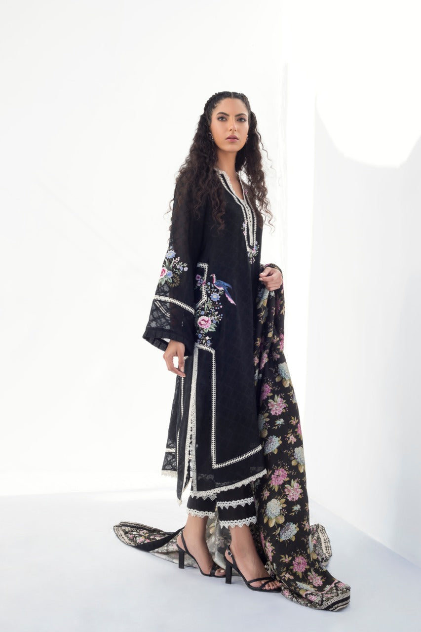 Embroidered Cotton Net Kurta And Trouser with Dupatta