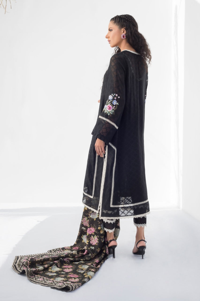 Embroidered Cotton Net Kurta And Trouser with Dupatta