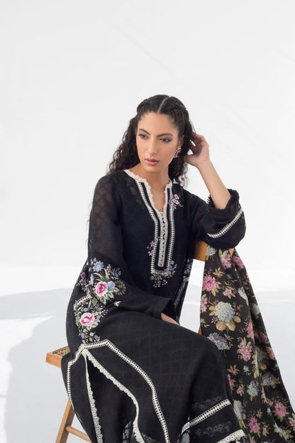 Embroidered Cotton Net Kurta And Trouser with Dupatta