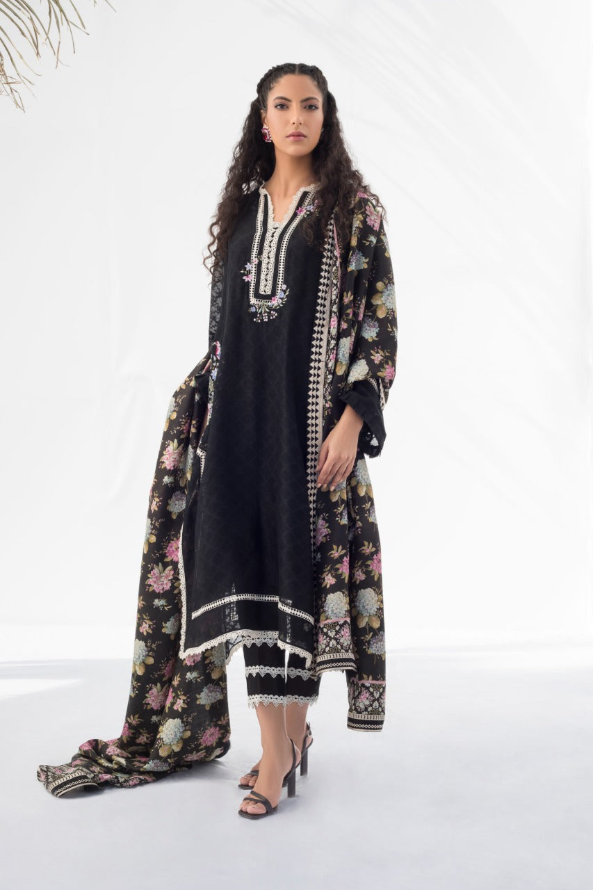 Embroidered Cotton Net Kurta And Trouser with Dupatta