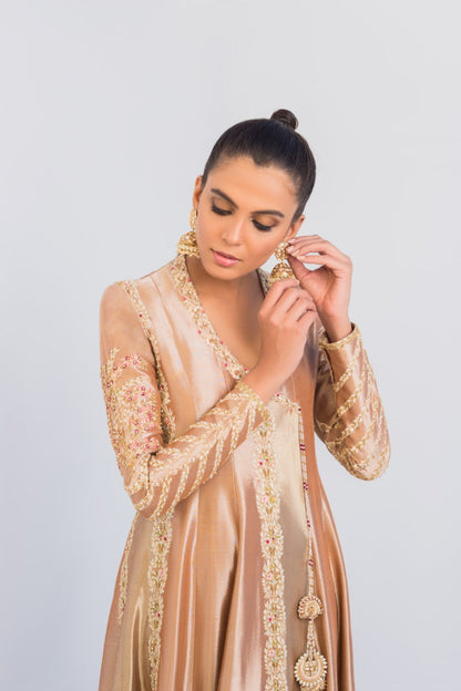 Tissue Embellished Rose Gold Peshwas