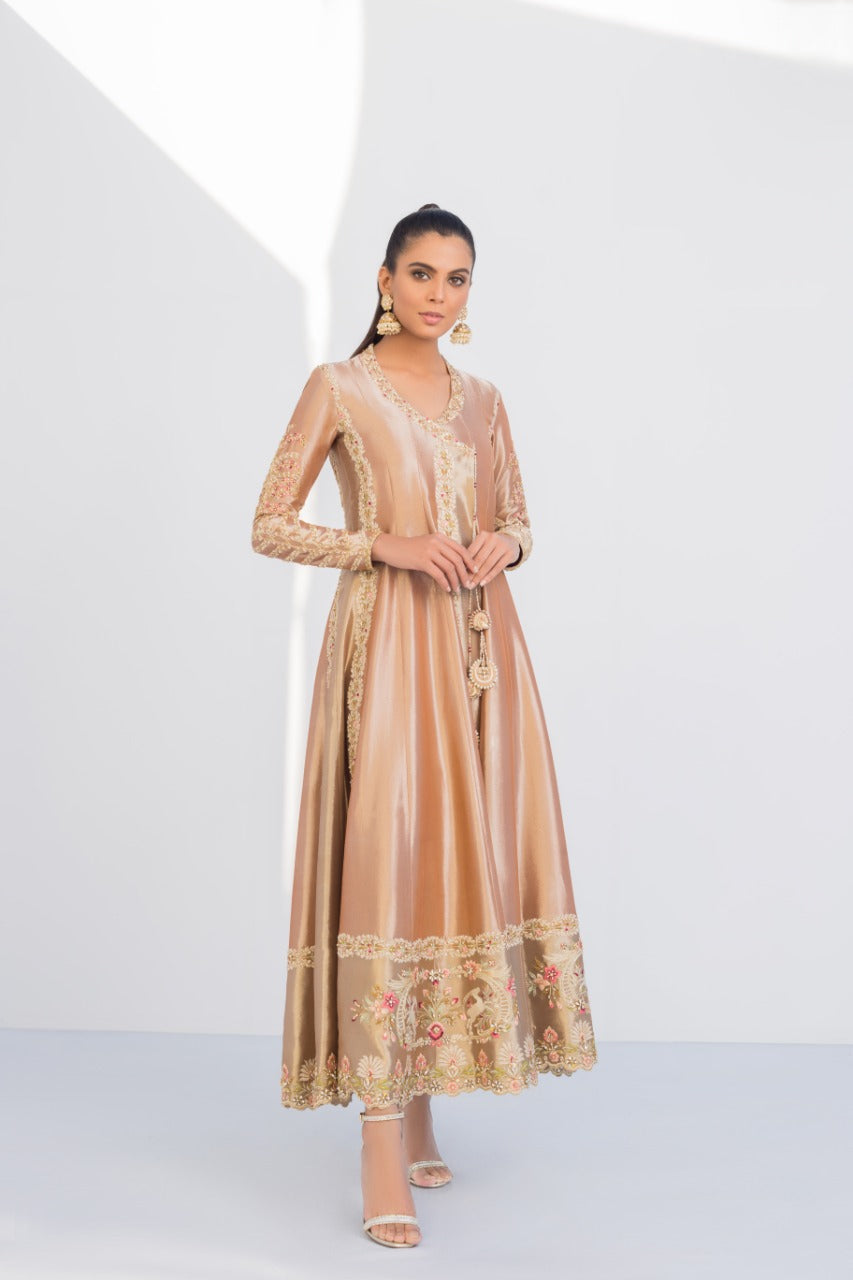 Tissue Embellished Rose Gold Peshwas