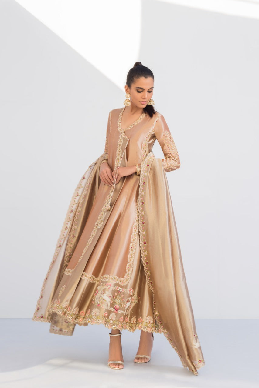 Tissue Embellished Rose Gold Peshwas