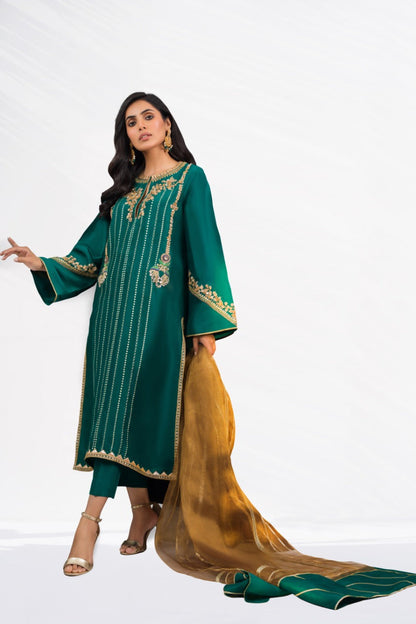 Raw Silk Zardos worked Shirt, trousers And Dupatta