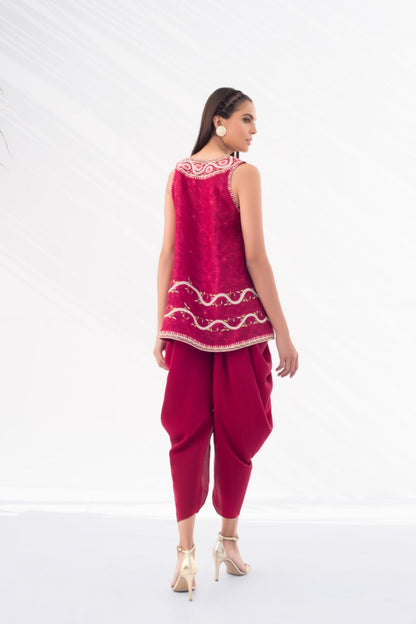 Embroidered Cotton Net Front Open Shirt With Draped Shalwar