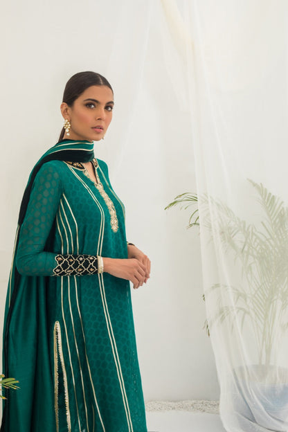 Hand Embellished Cotton Net Kurta with Dupatta