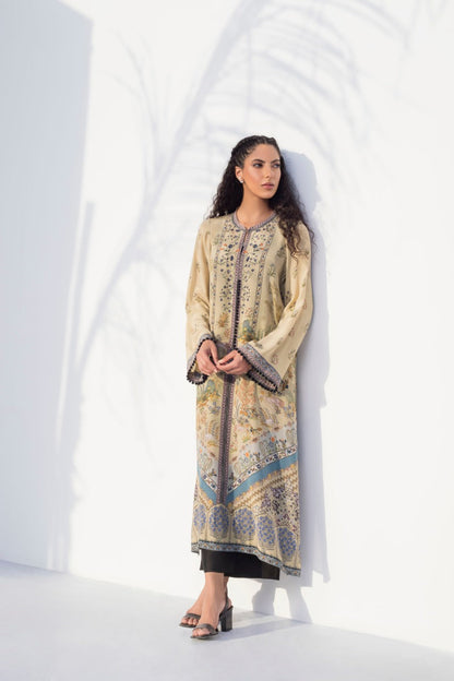 Beige Column Kurta With Black Rawsilk Culottes