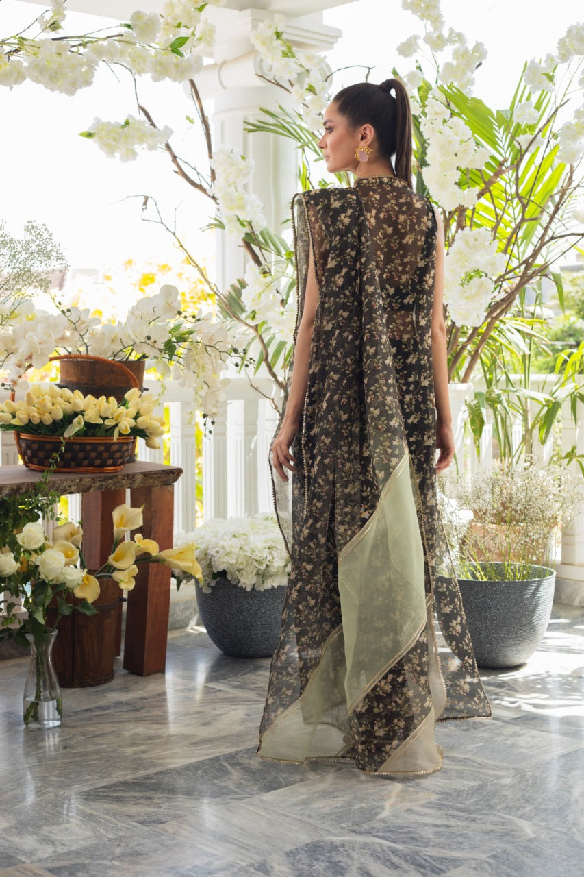 Hand Embellished Printed Draped Tunic With Trouser