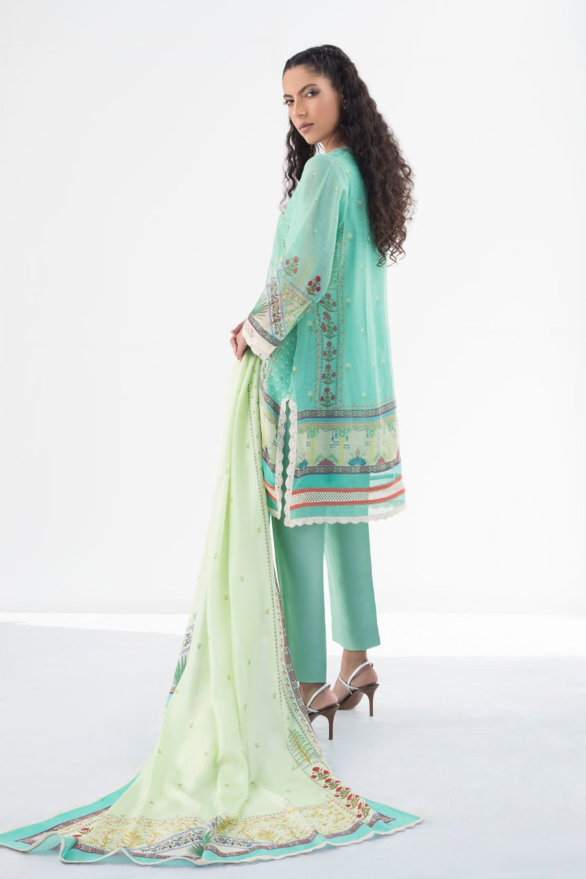 Cotton Net Open Shirt And Crop Trousers with Dupatta